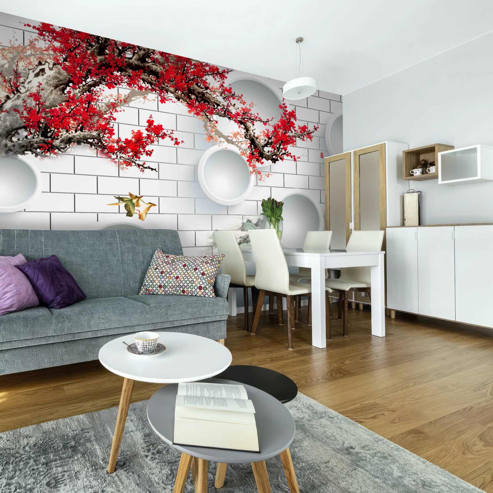 Fotobehang cirkels in geometrische stijl en landschap