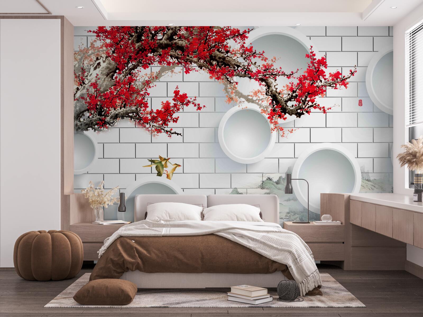 Fotobehang cirkels in geometrische stijl en landschap