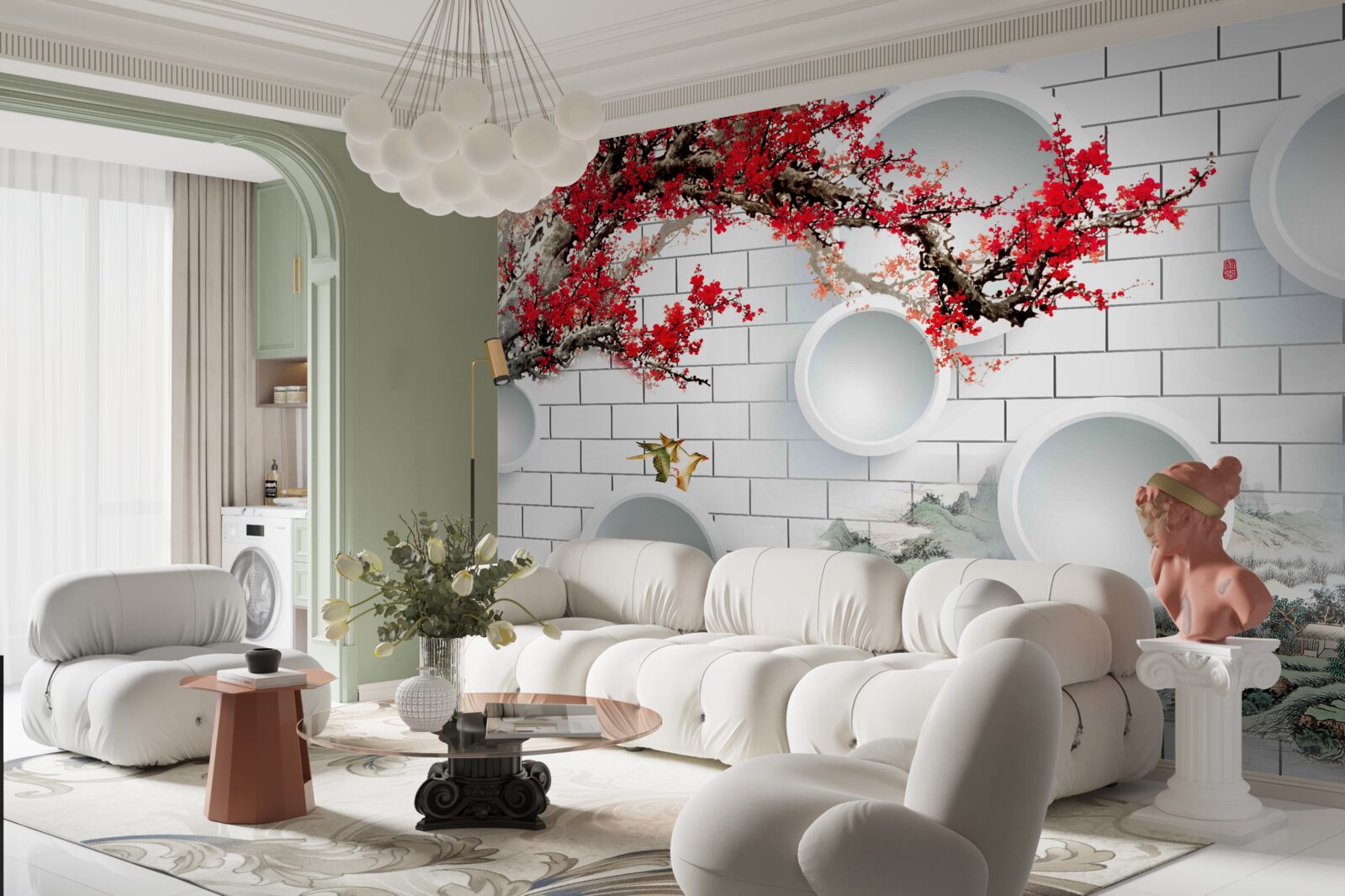 Fotobehang cirkels in geometrische stijl en landschap