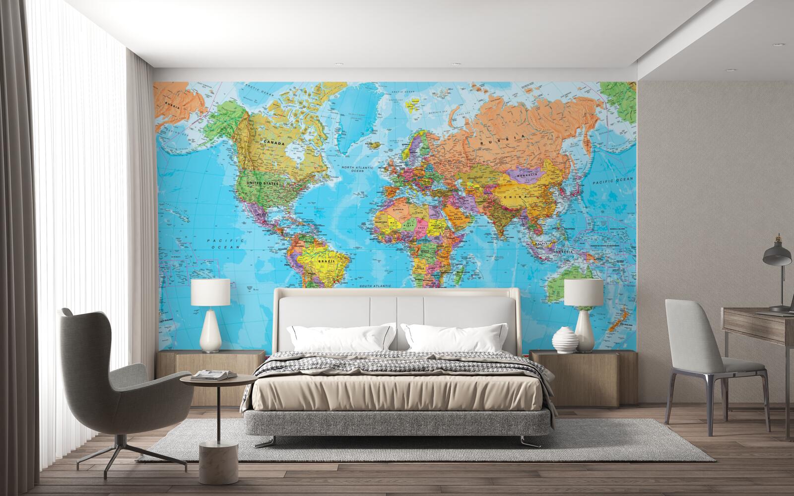 Fotobehang wereldkaart met de vlaggen van landen