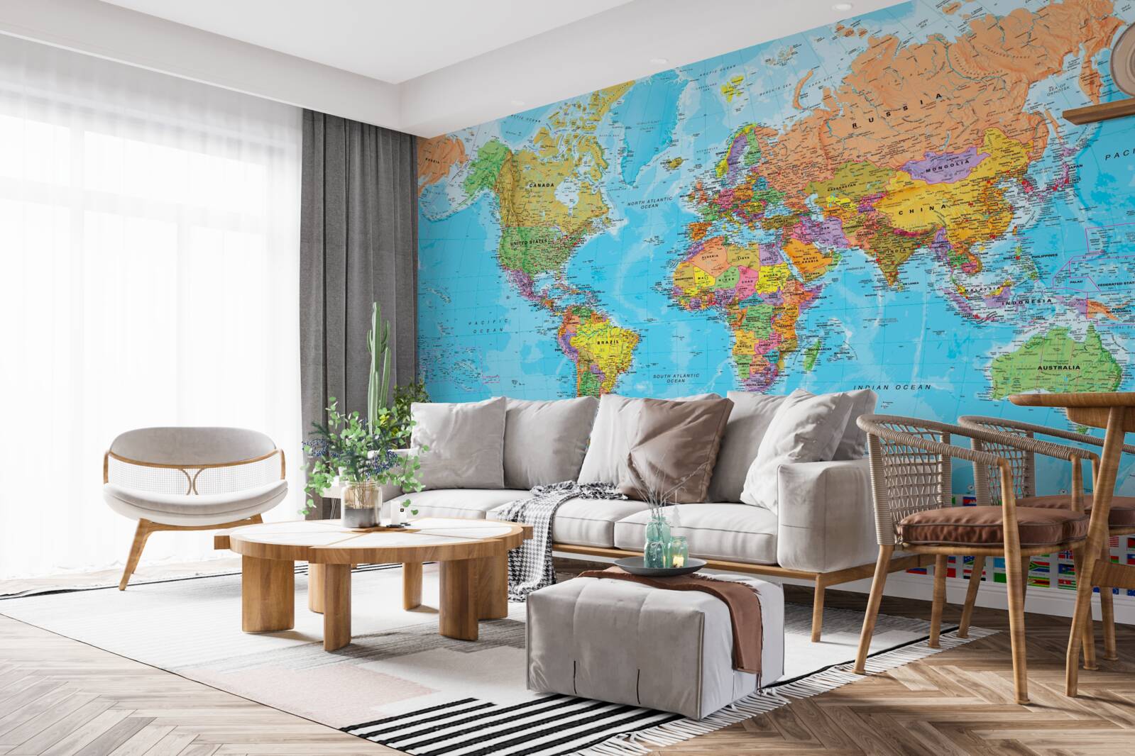 Fotobehang wereldkaart met de vlaggen van landen