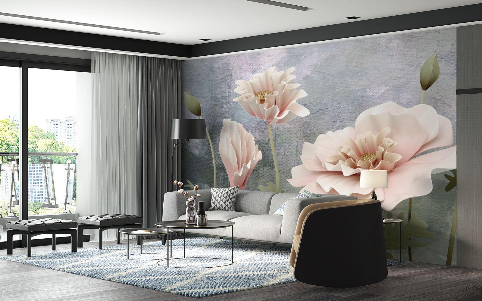 Fotobehang na de nacht bloeien de knoppen