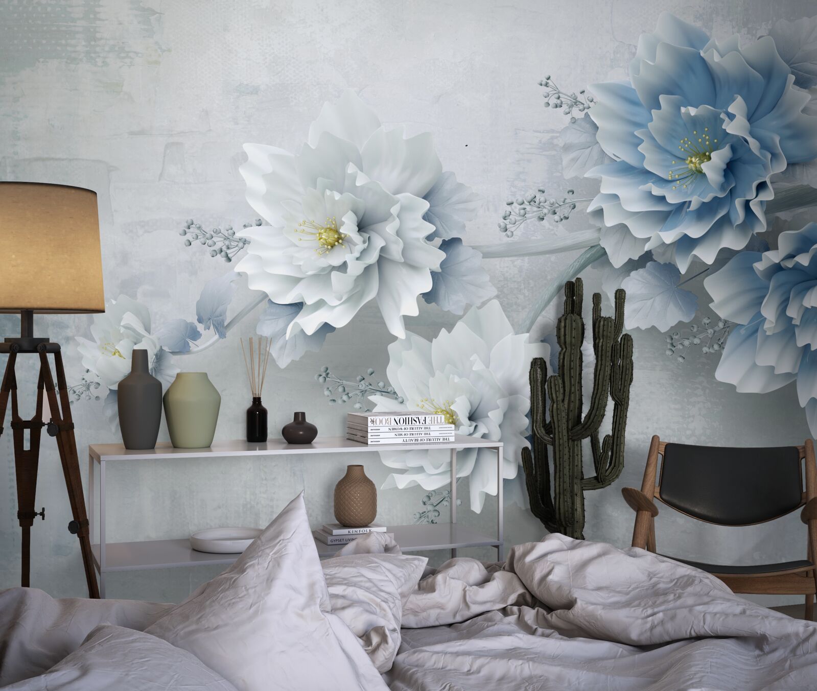 Fotobehang blauwe bloemen op een bewolkte dag