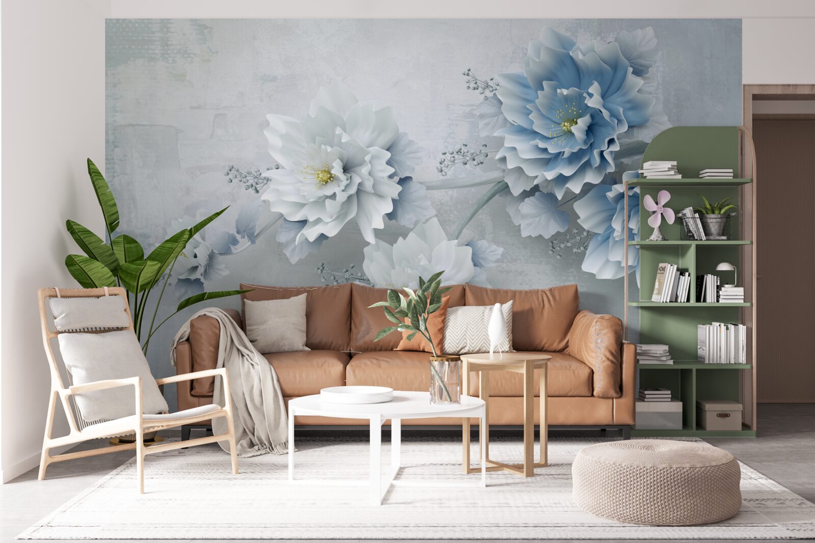 Fotobehang blauwe bloemen op een bewolkte dag