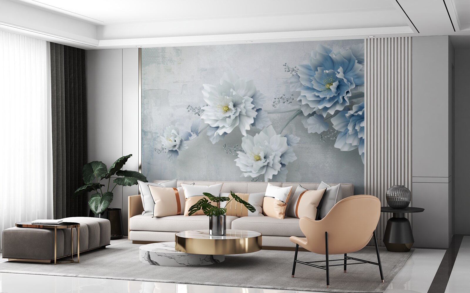 Fotobehang blauwe bloemen op een bewolkte dag