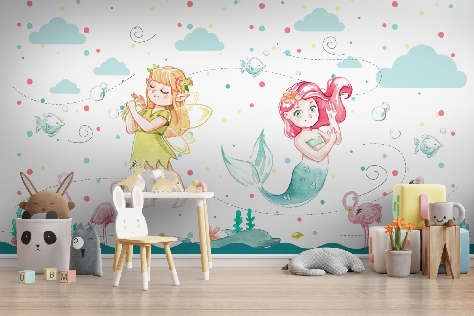 Fotobehang bij het water staan mallows en een zeemeerminboom