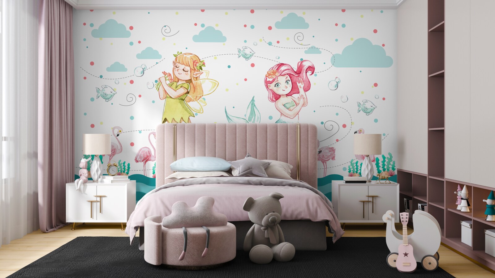 Fotobehang bij het water staan mallows en een zeemeerminboom