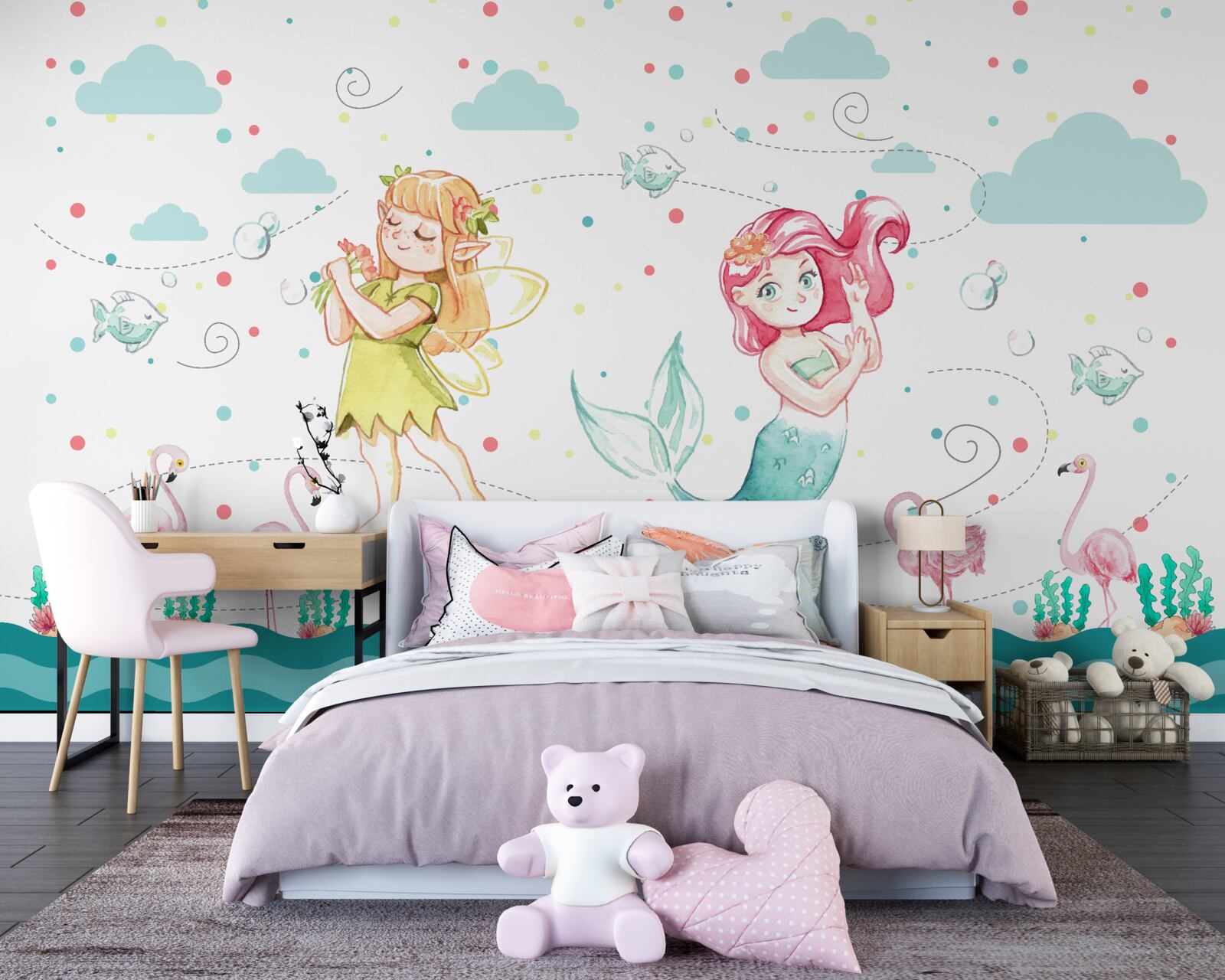 Fotobehang bij het water staan mallows en een zeemeerminboom