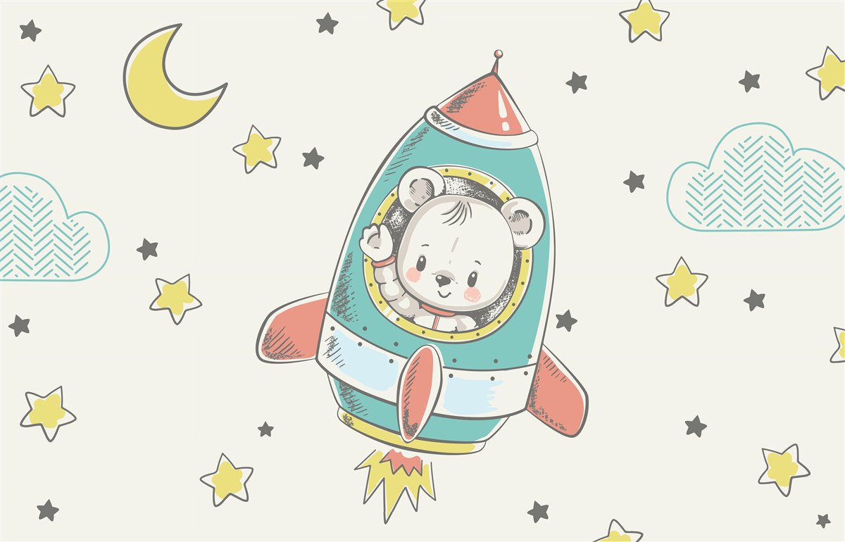 Fotobehang jonge astronaut op een ruimteschip