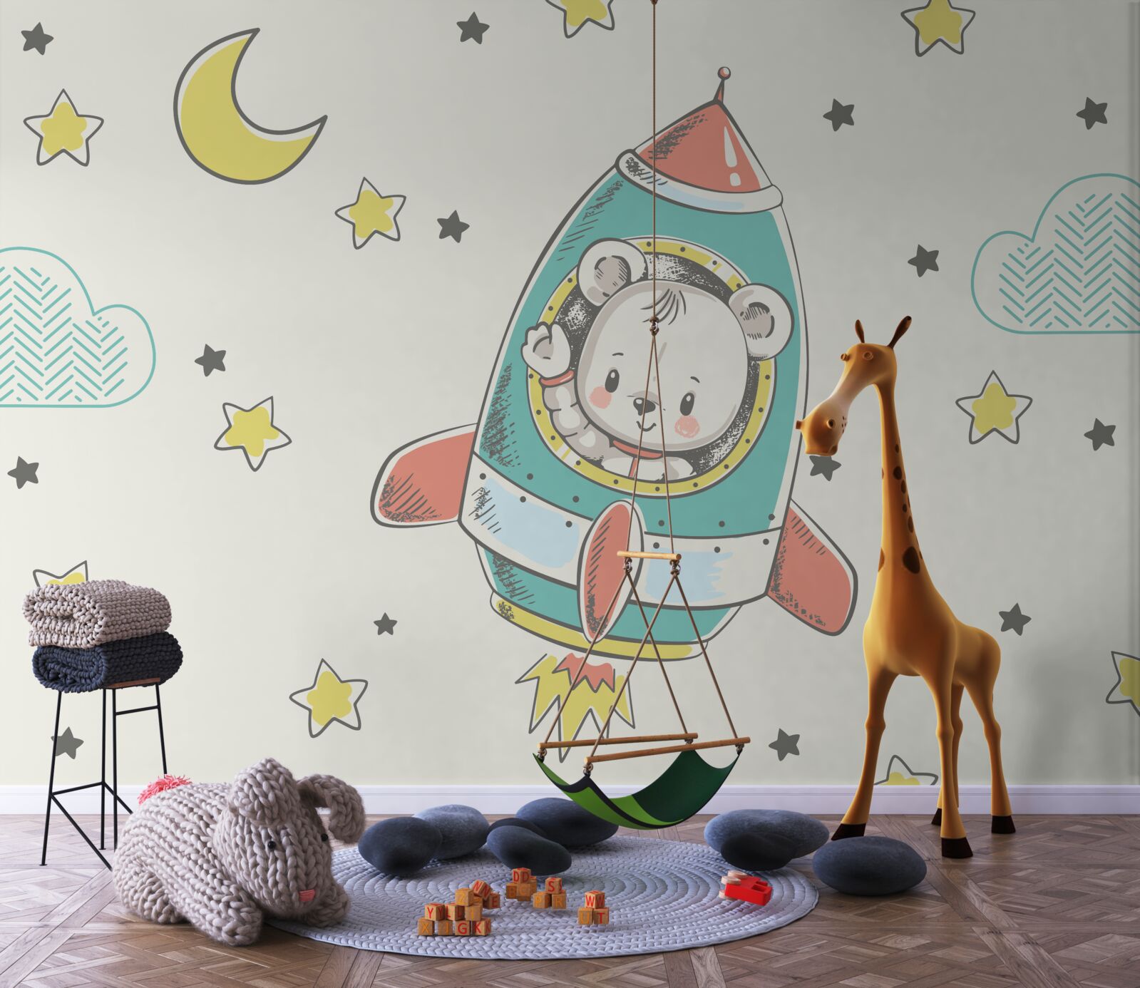 Fotobehang jonge astronaut op een ruimteschip