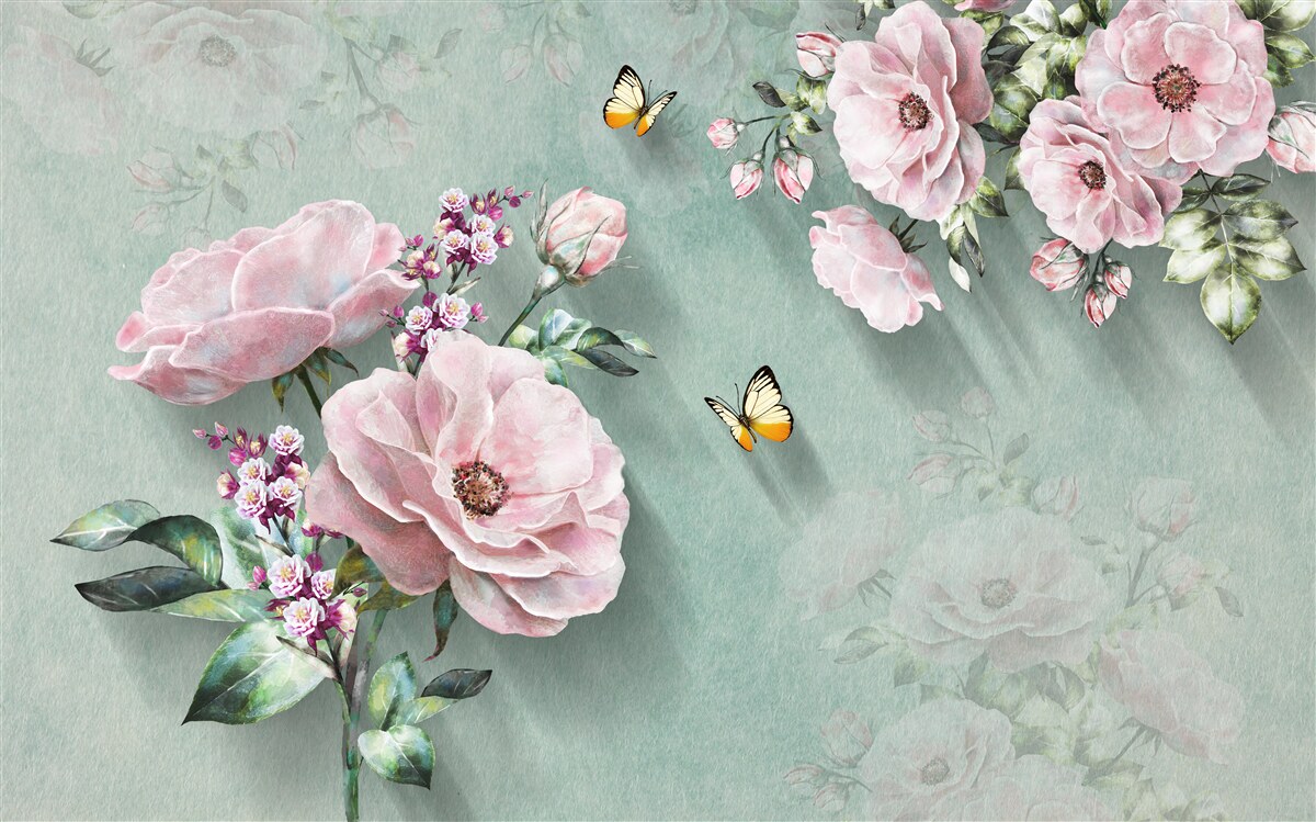 Fotobehang takken met prachtige bloemen