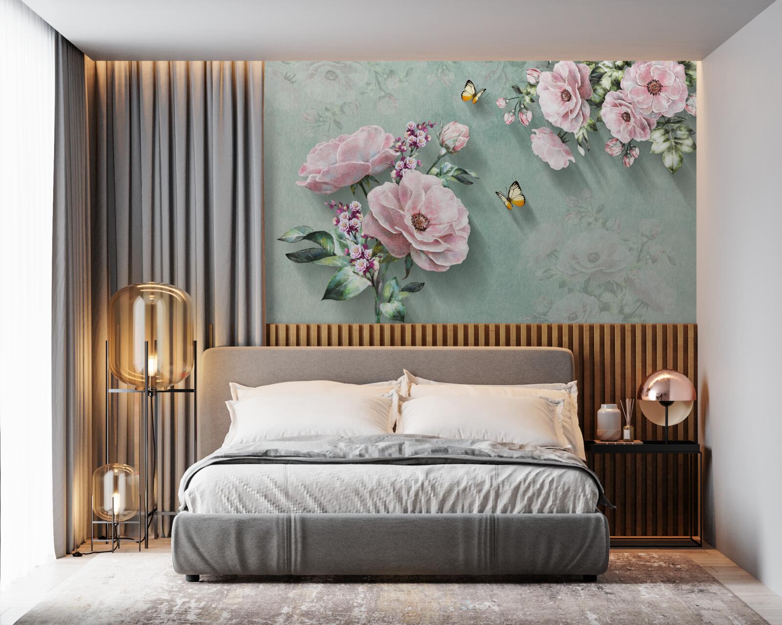 Fotobehang takken met prachtige bloemen