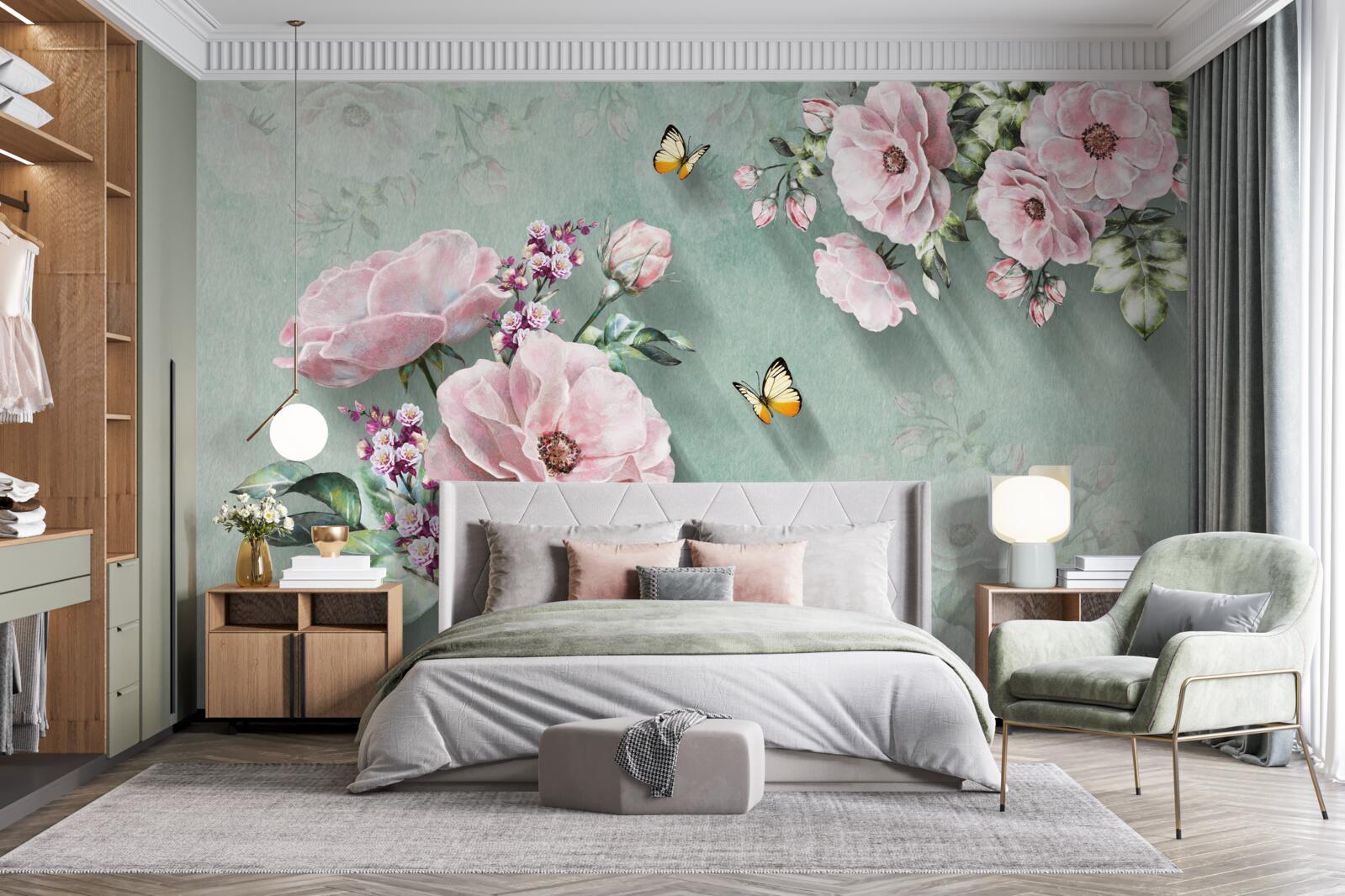 Fotobehang takken met prachtige bloemen