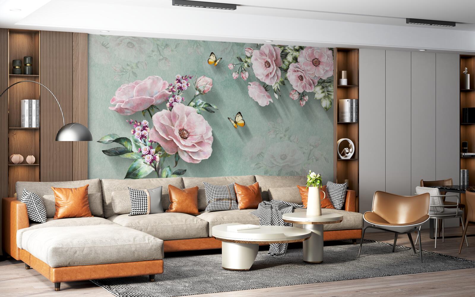 Fotobehang takken met prachtige bloemen