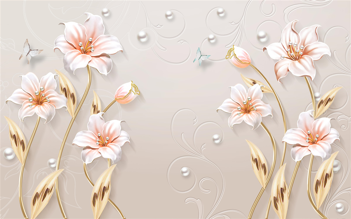 Fotobehang bloemen van metaal en parelmoer