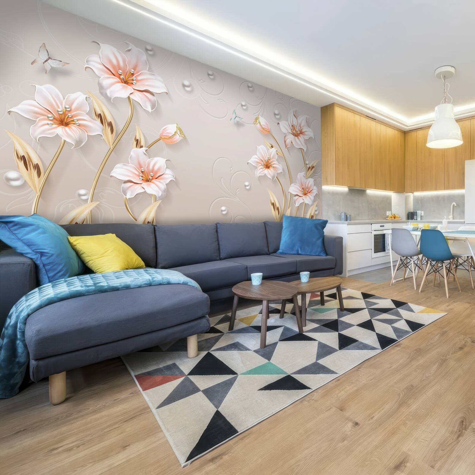 Fotobehang bloemen van metaal en parelmoer