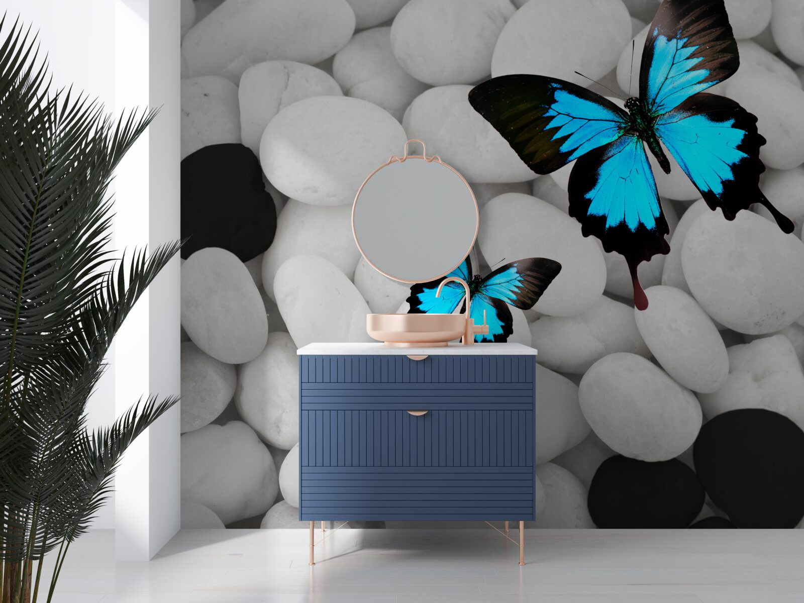 Fotobehang kleurrijke vlinders op heldere stenen