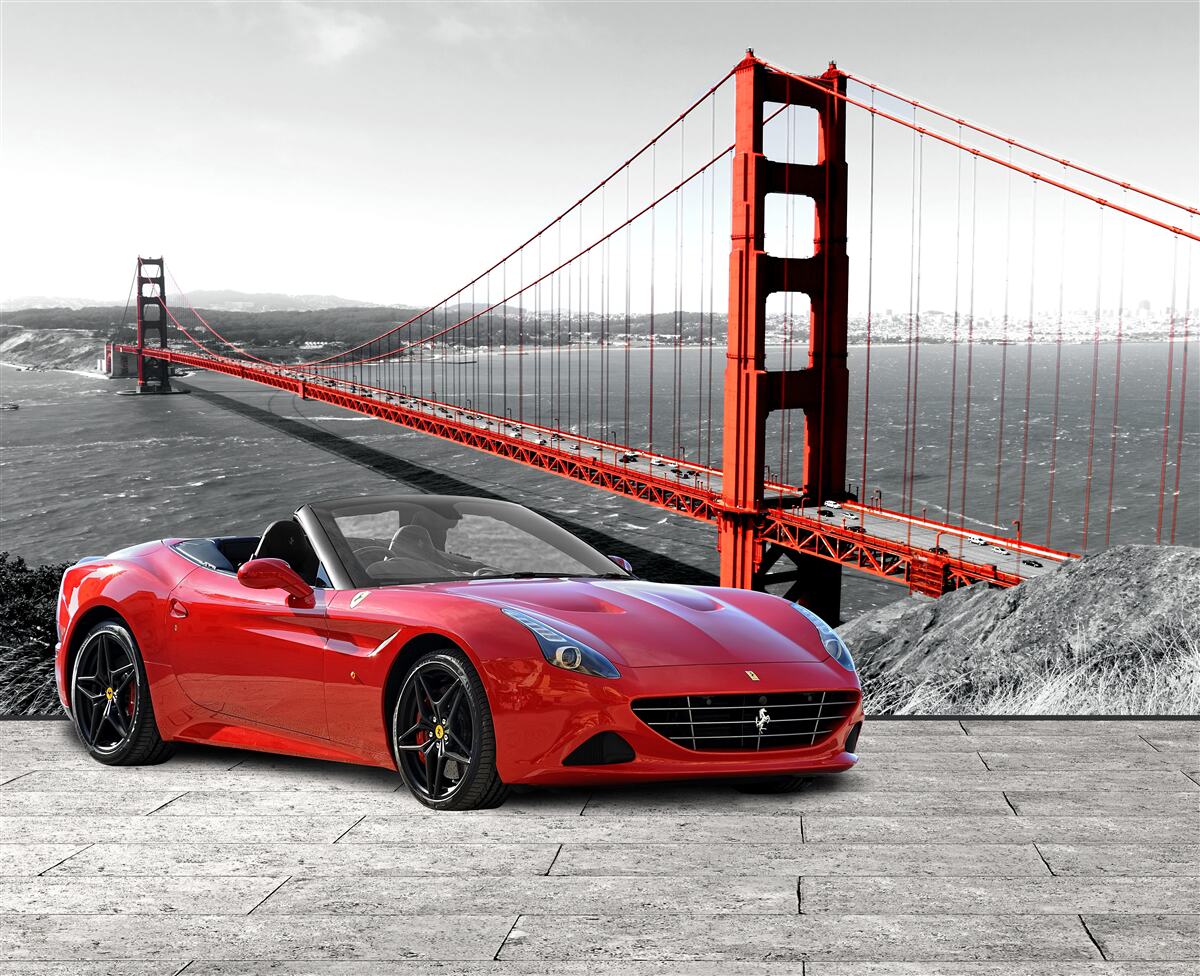 Fotobehang rode auto en brug