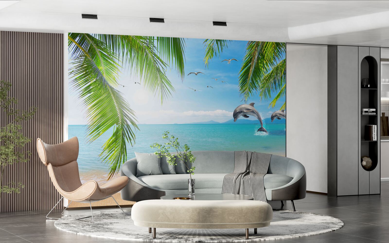 Fotobehang twee dolfijnen voor de kust met azuurblauw water