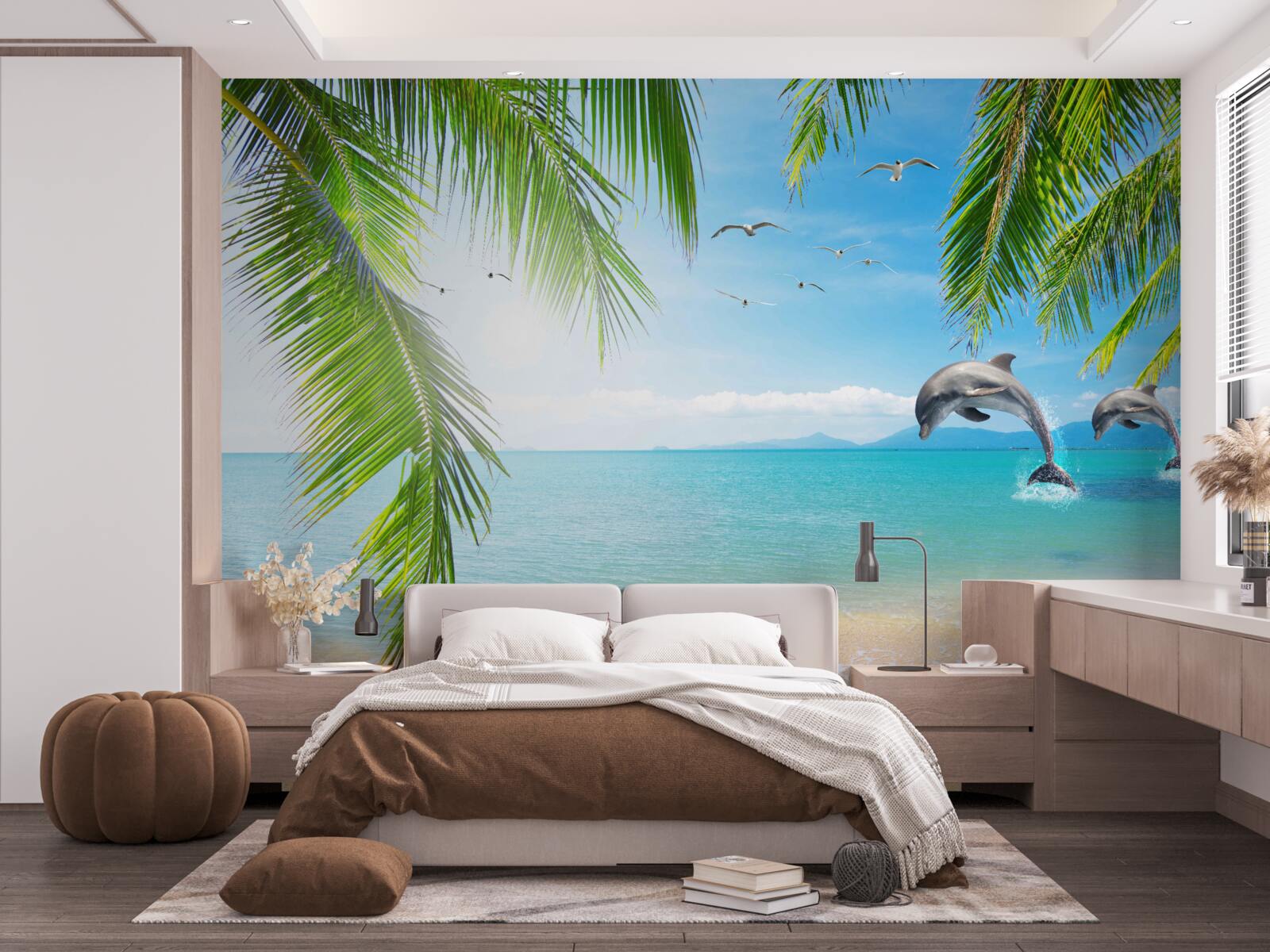 Fotobehang twee dolfijnen voor de kust met azuurblauw water