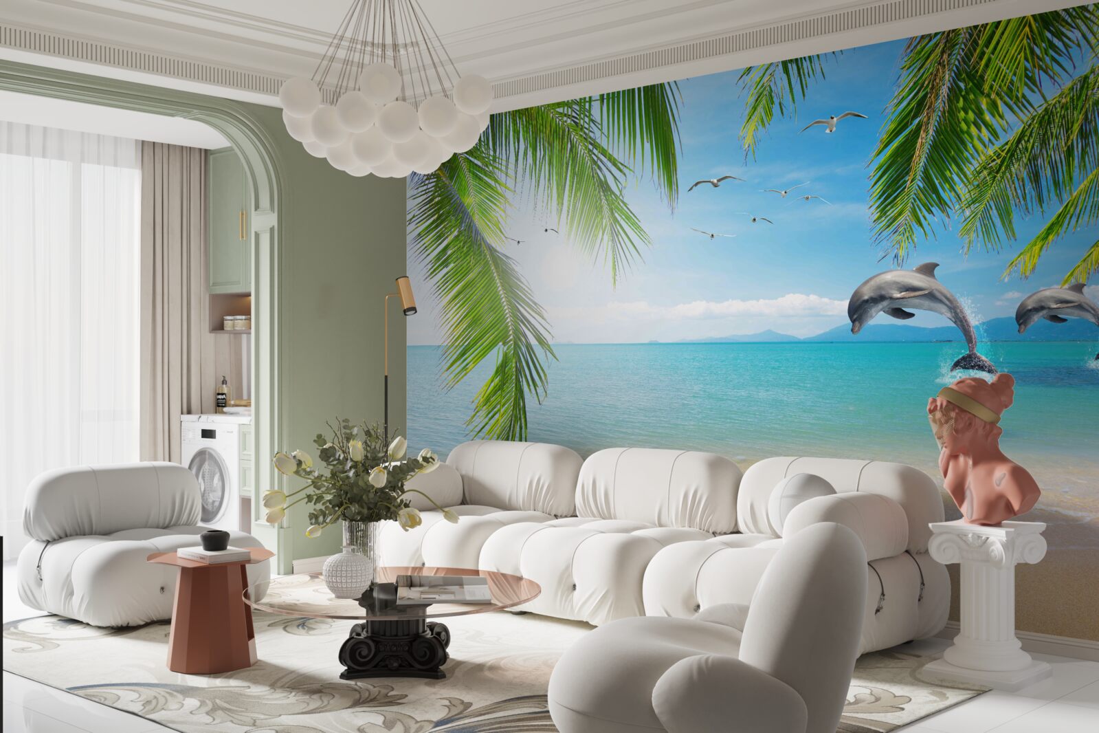 Fotobehang twee dolfijnen voor de kust met azuurblauw water