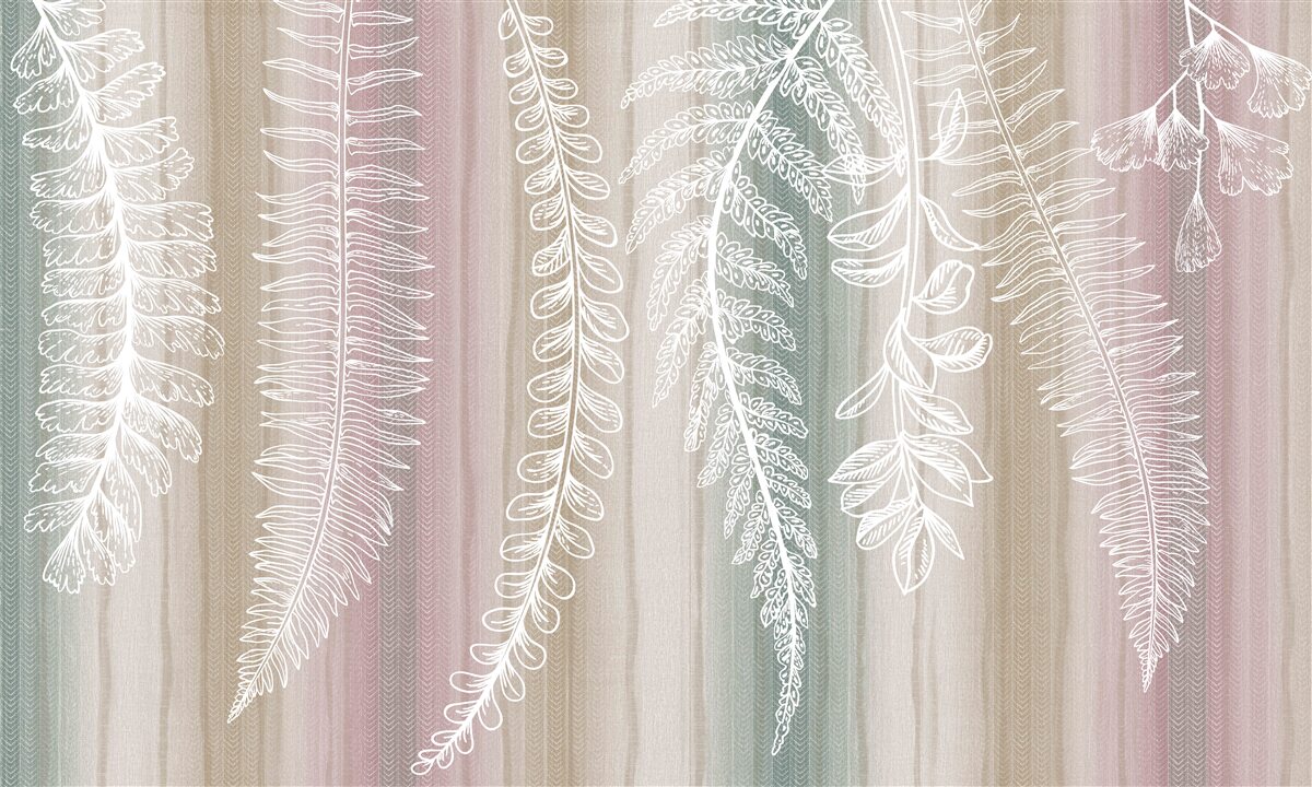 Fotobehang de bladeren zijn wit met een abstract patroon