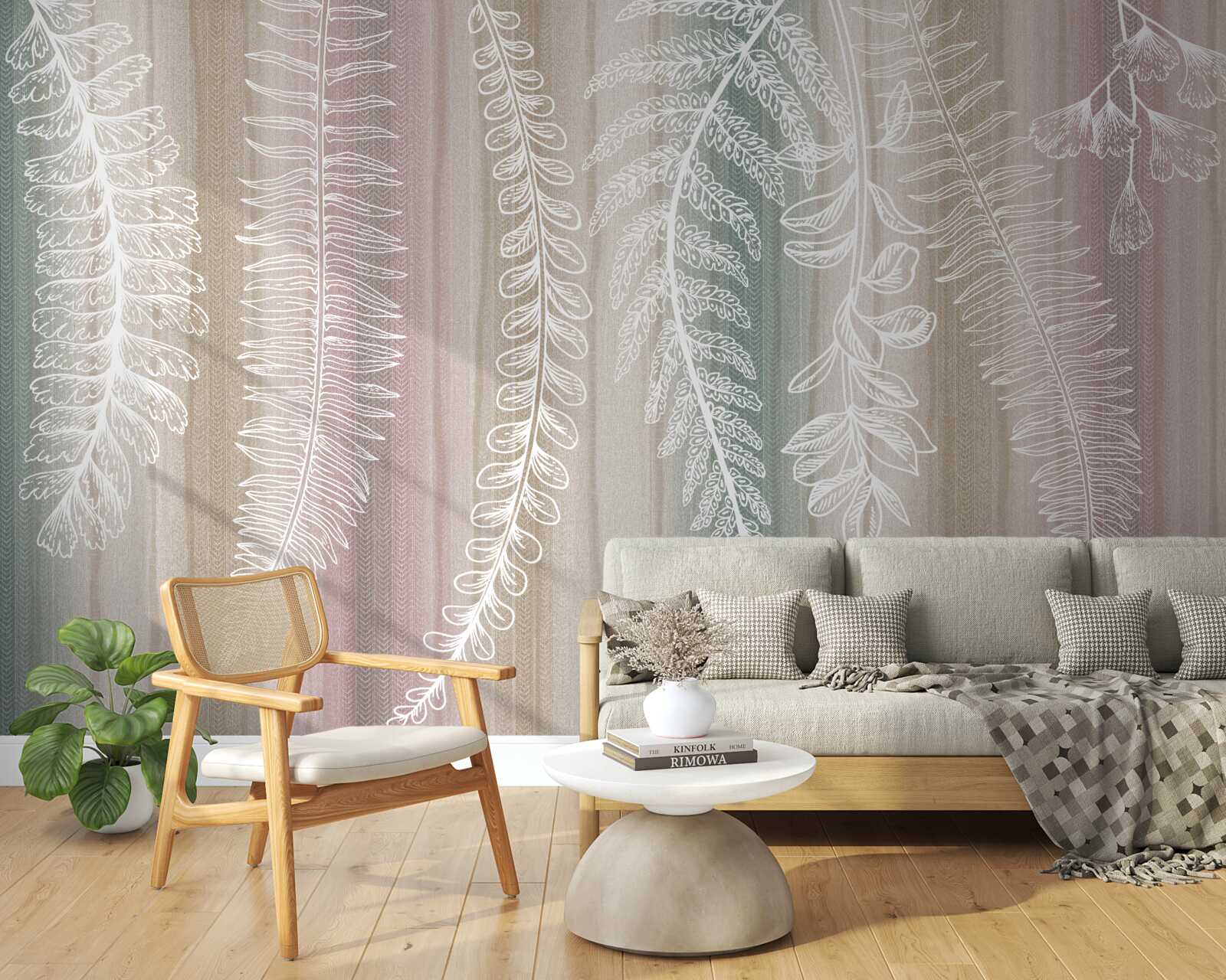 Fotobehang de bladeren zijn wit met een abstract patroon