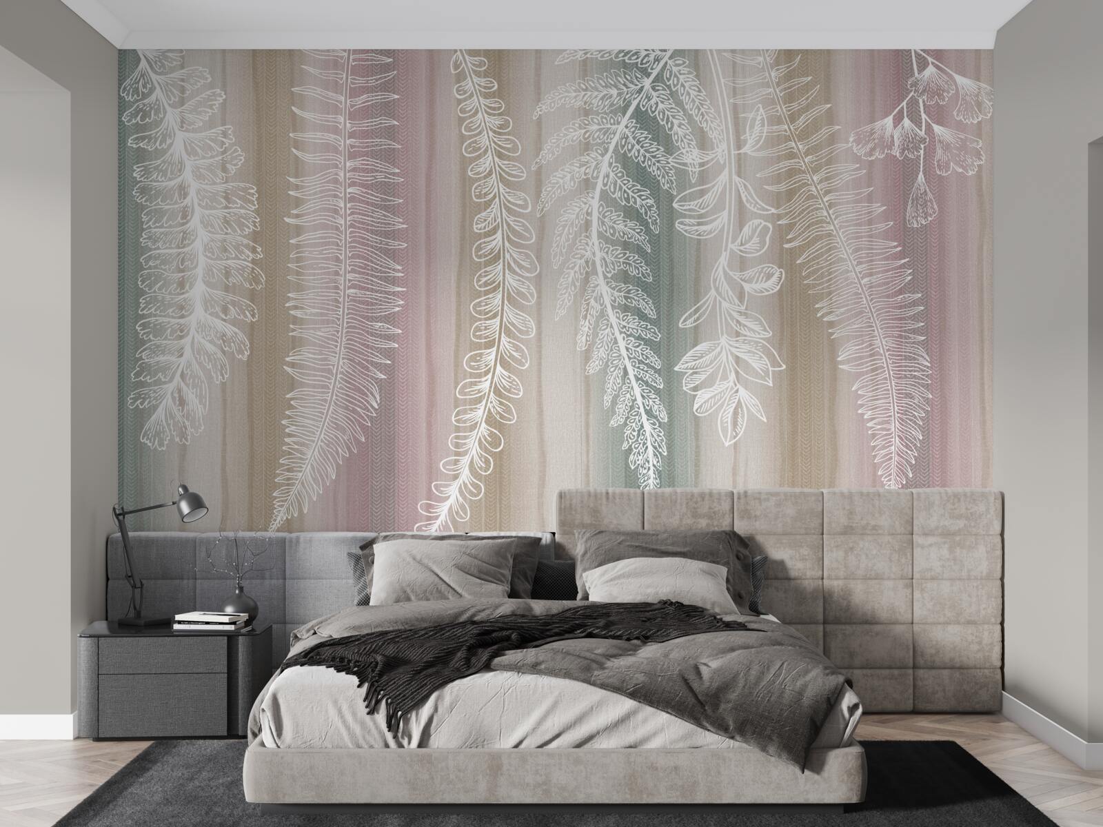 Fotobehang de bladeren zijn wit met een abstract patroon