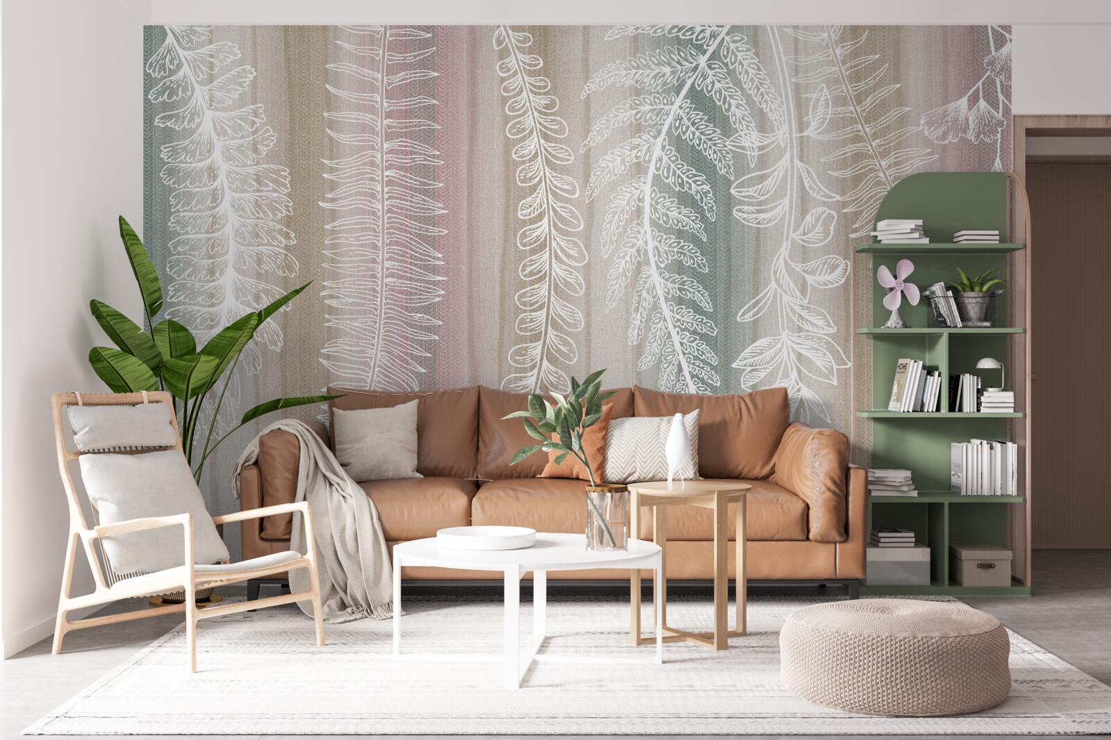 Fotobehang de bladeren zijn wit met een abstract patroon