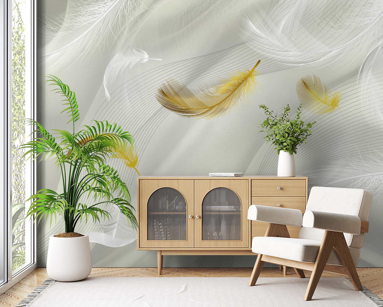 Fotobehang gouden vleugels in de vlucht