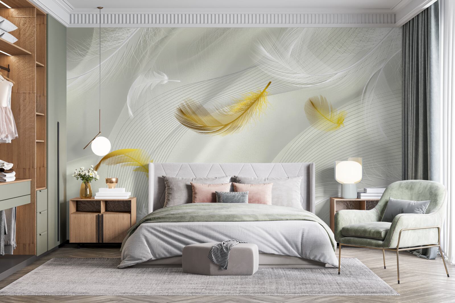 Fotobehang gouden vleugels in de vlucht