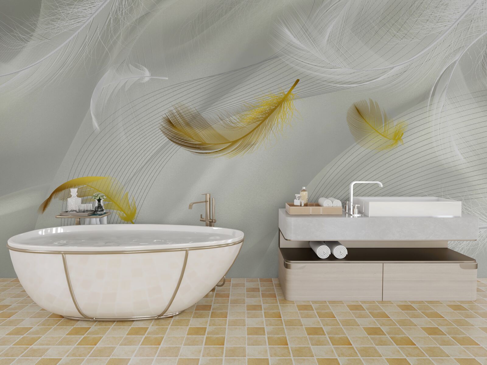 Fotobehang gouden vleugels in de vlucht