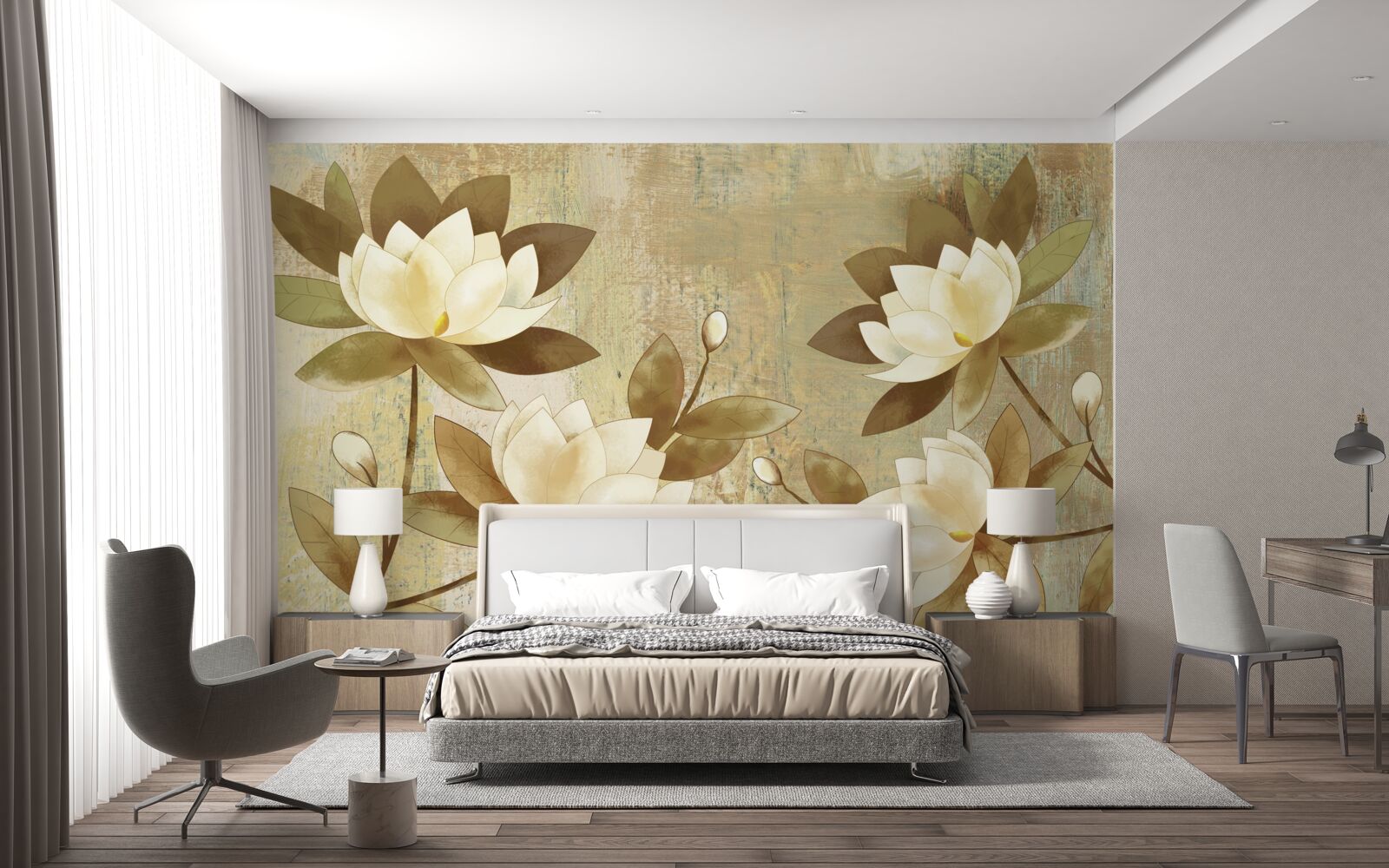 Fotobehang aquarel lotus schilderij