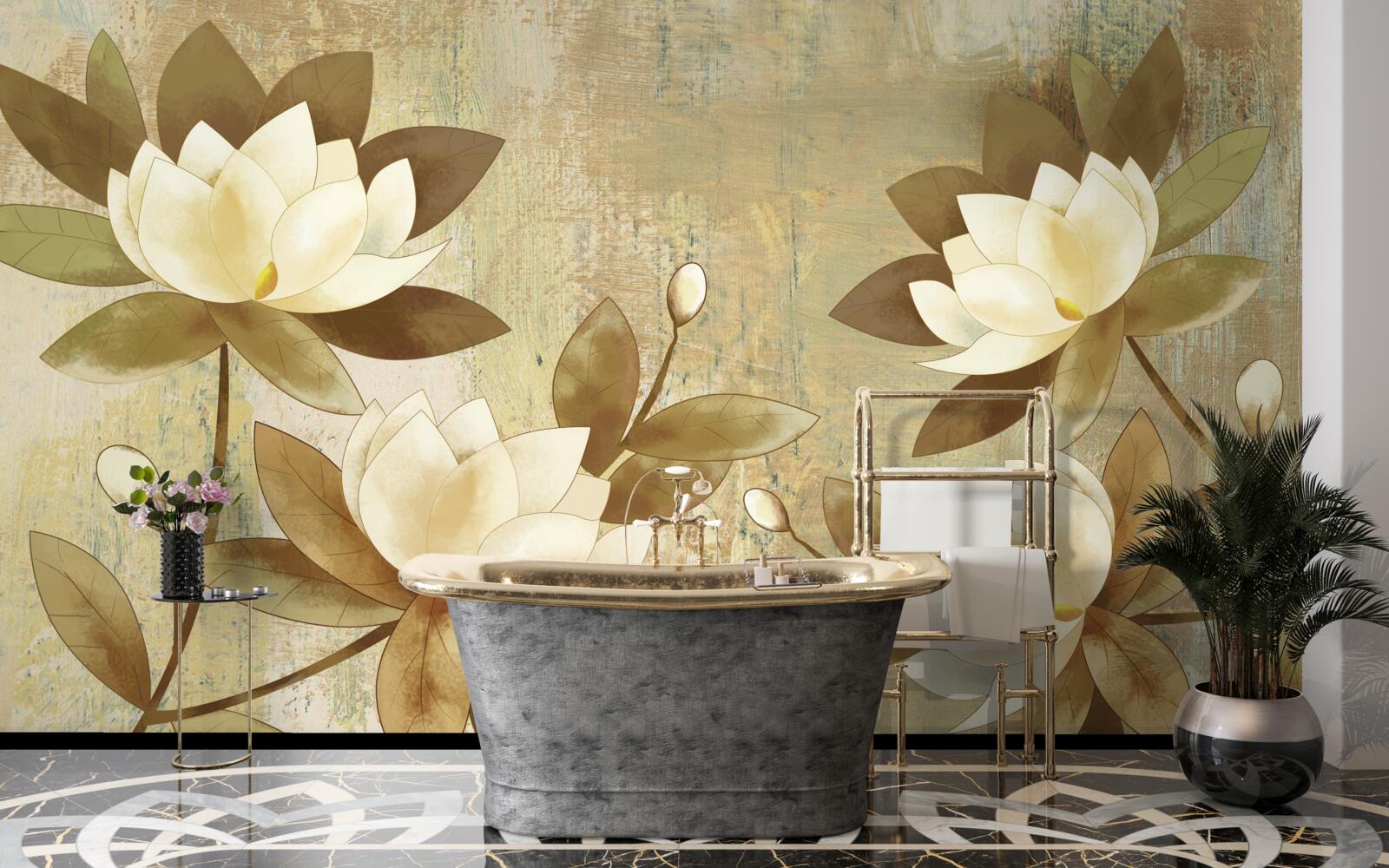 Fotobehang aquarel lotus schilderij