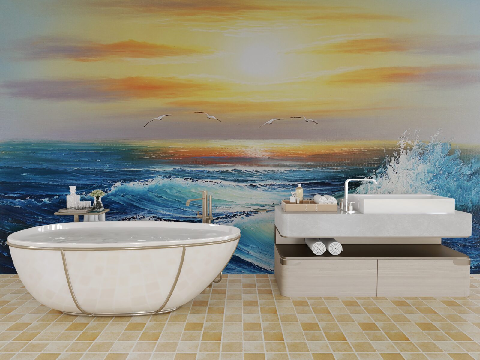 Fotobehang woedende oceaangolven