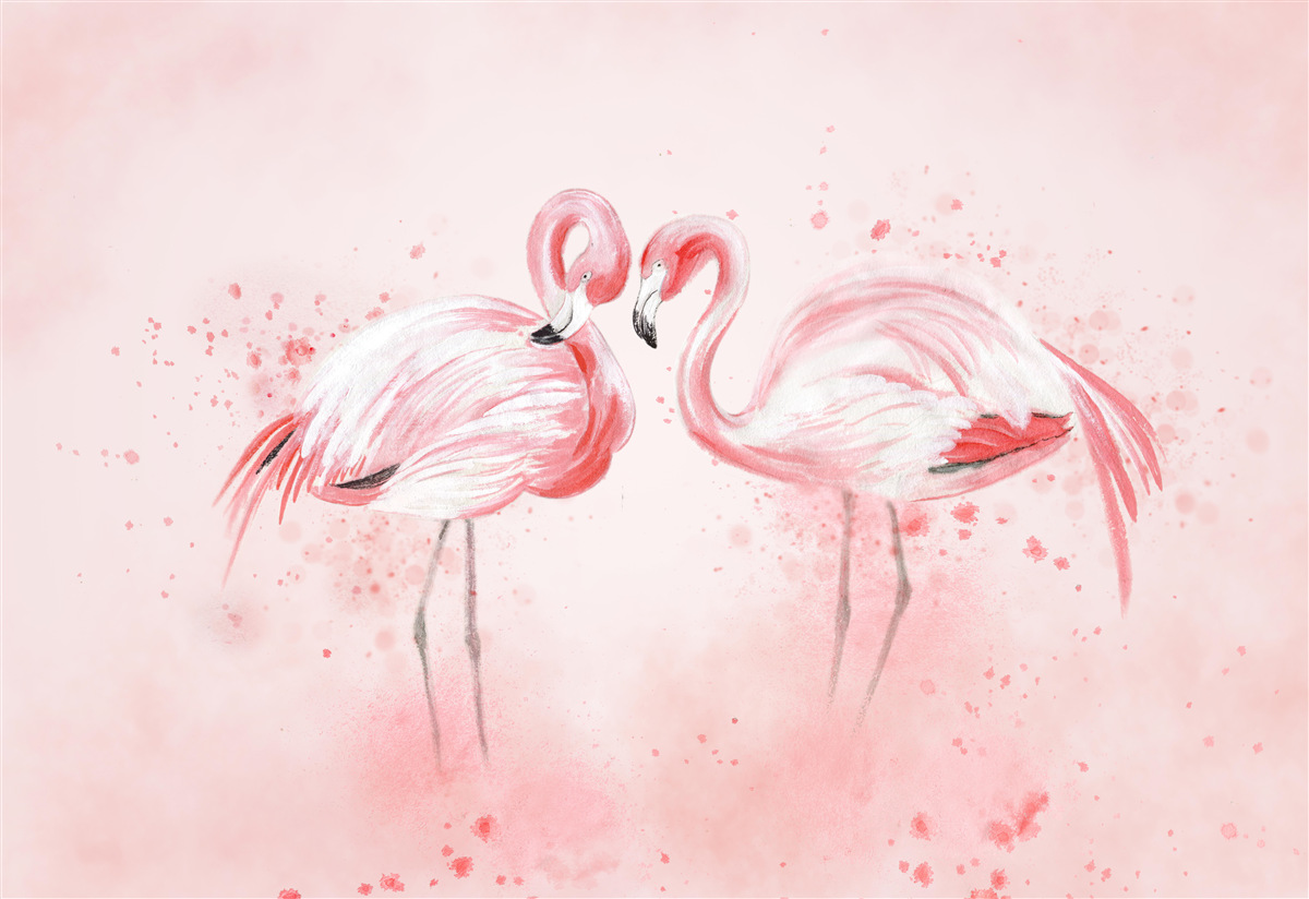 Fotobehang twee flamingo's