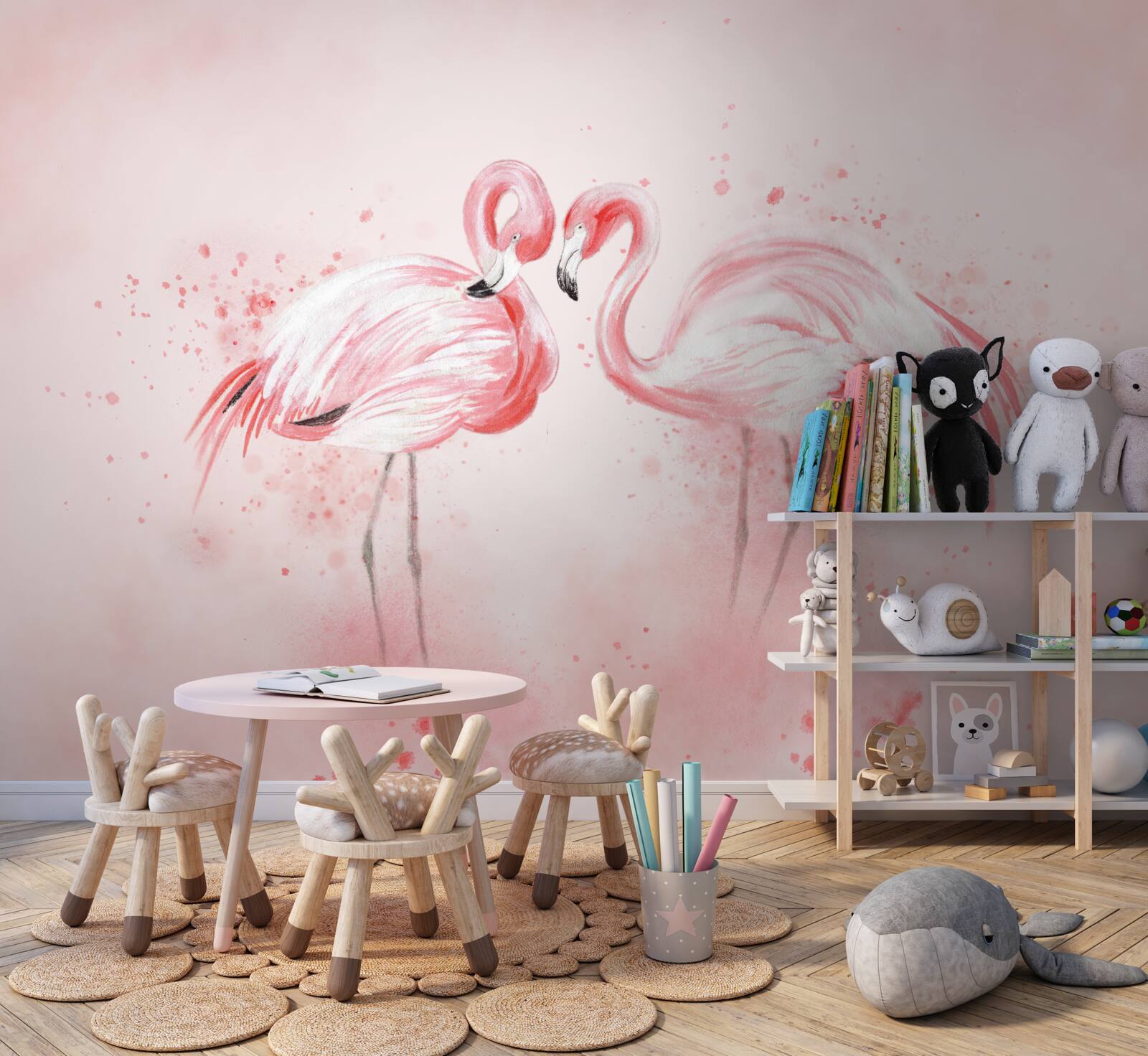 Fotobehang twee flamingo's