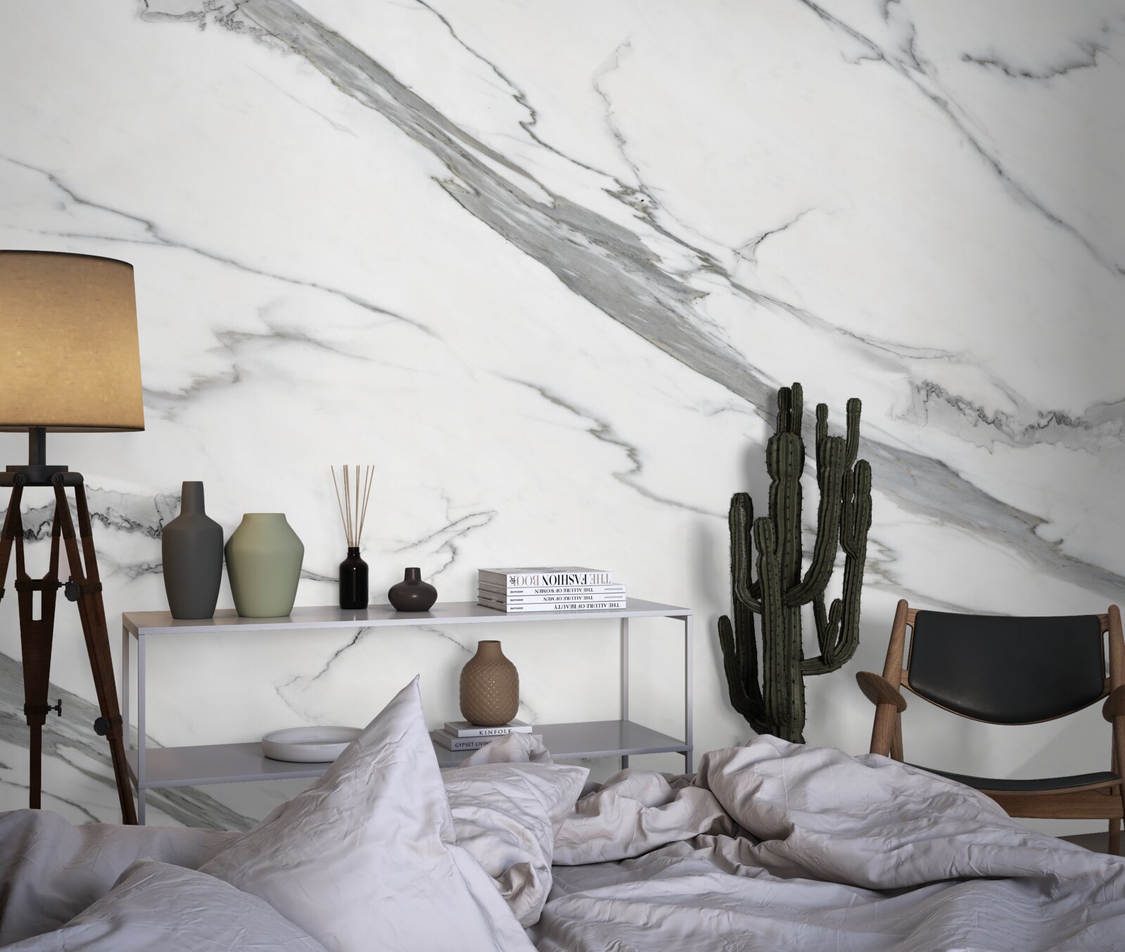 Fotobehang wit marmer met grijze patronen