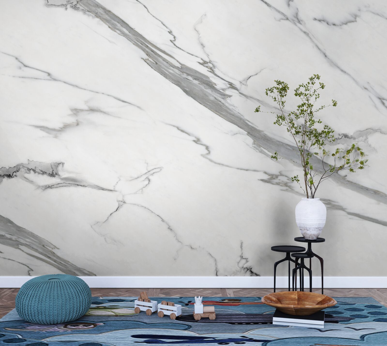 Fotobehang wit marmer met grijze patronen