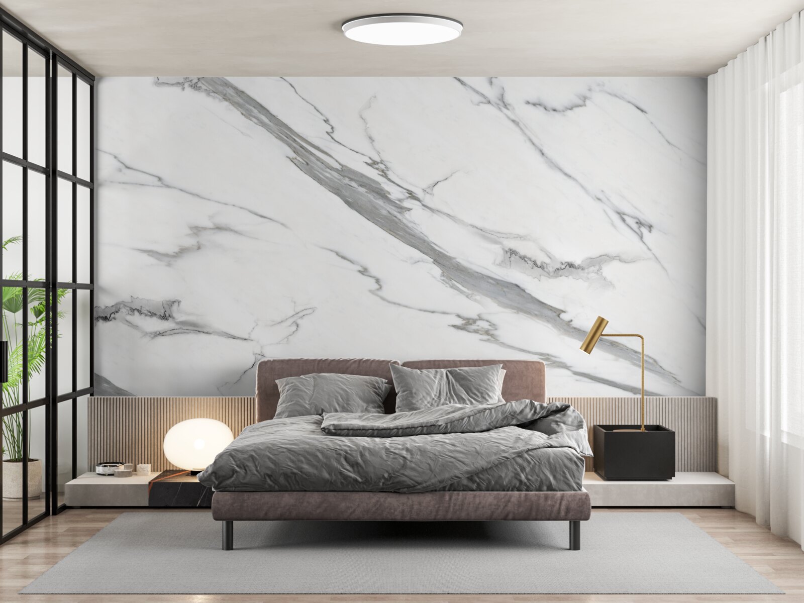 Fotobehang wit marmer met grijze patronen