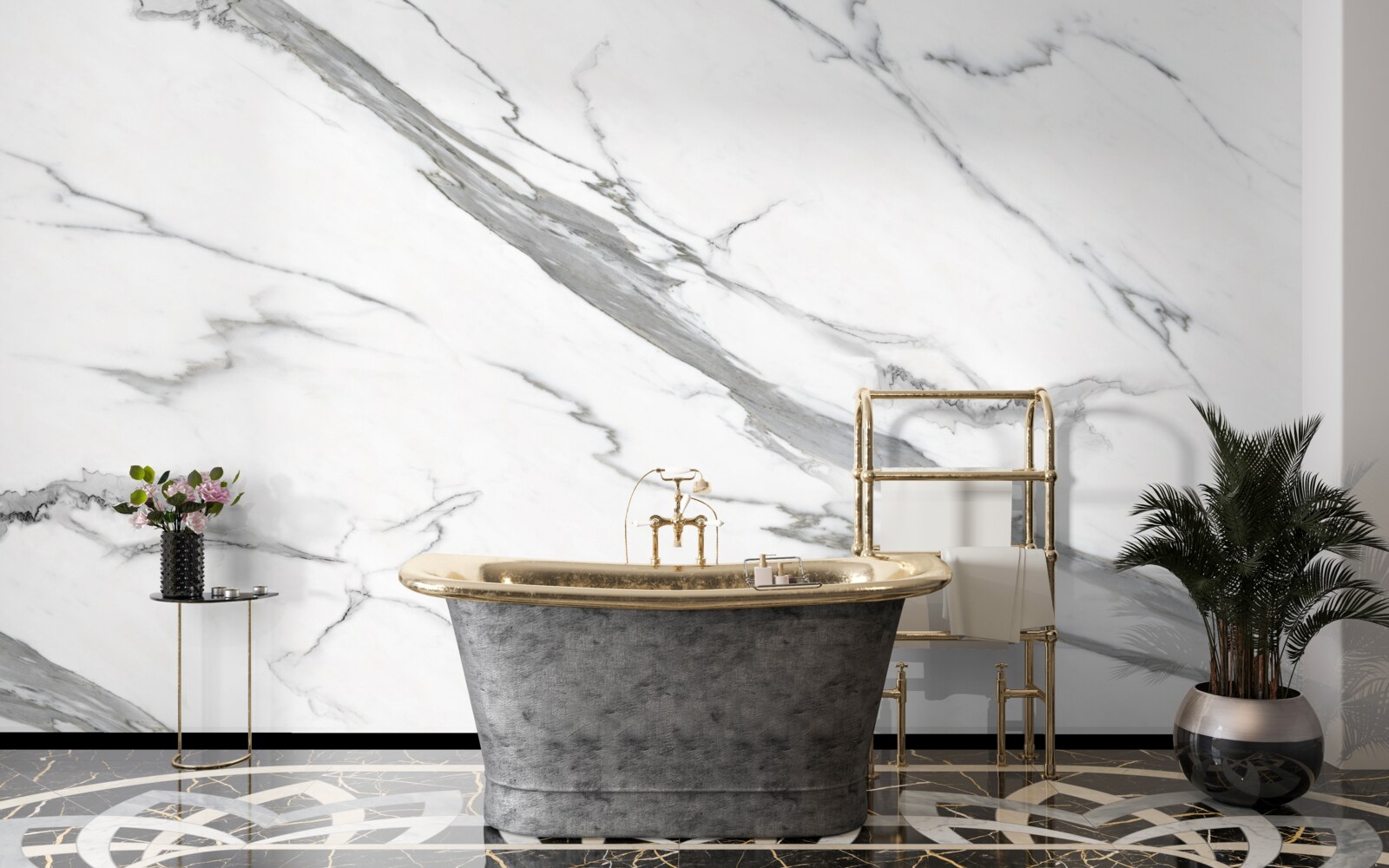 Fotobehang wit marmer met grijze patronen