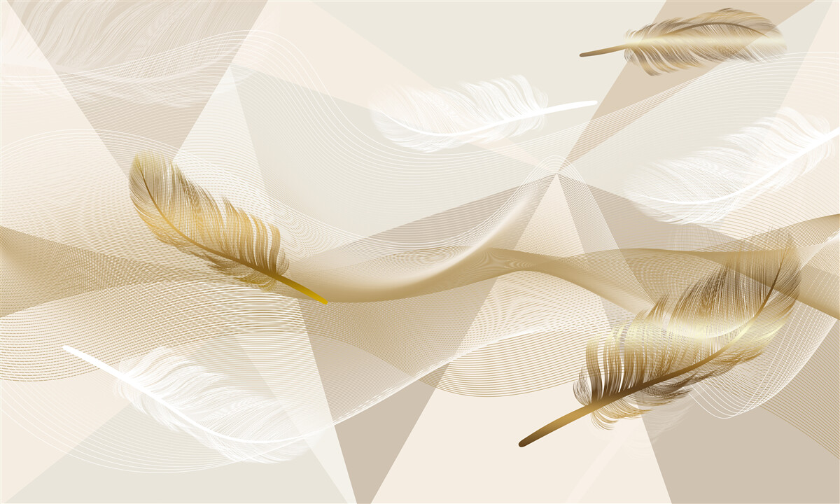 Fotobehang vliegende veren en geometrische vormen