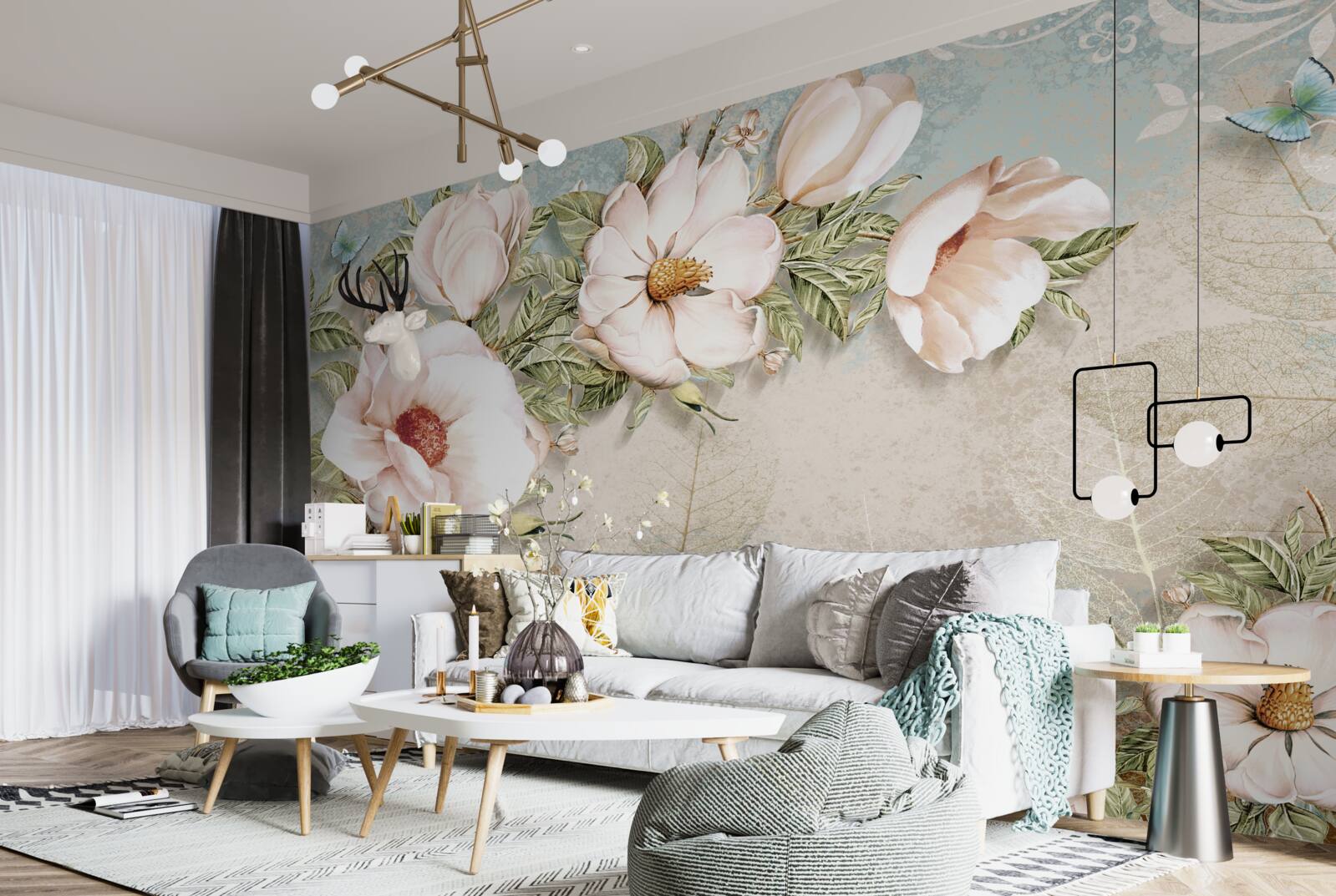 Fotobehang heldere bloemknoppen op een abstracte achtergrond