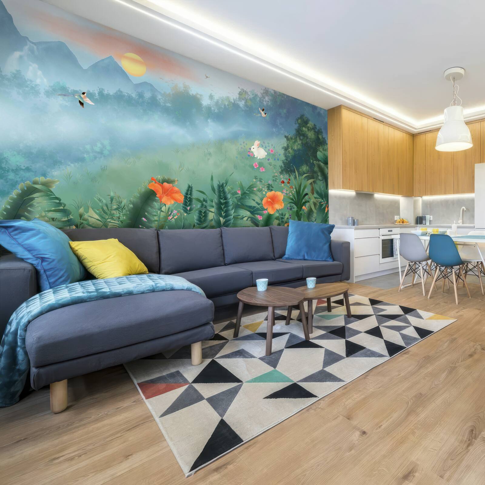 Fotobehang zonsopgang boven een bergglooiing