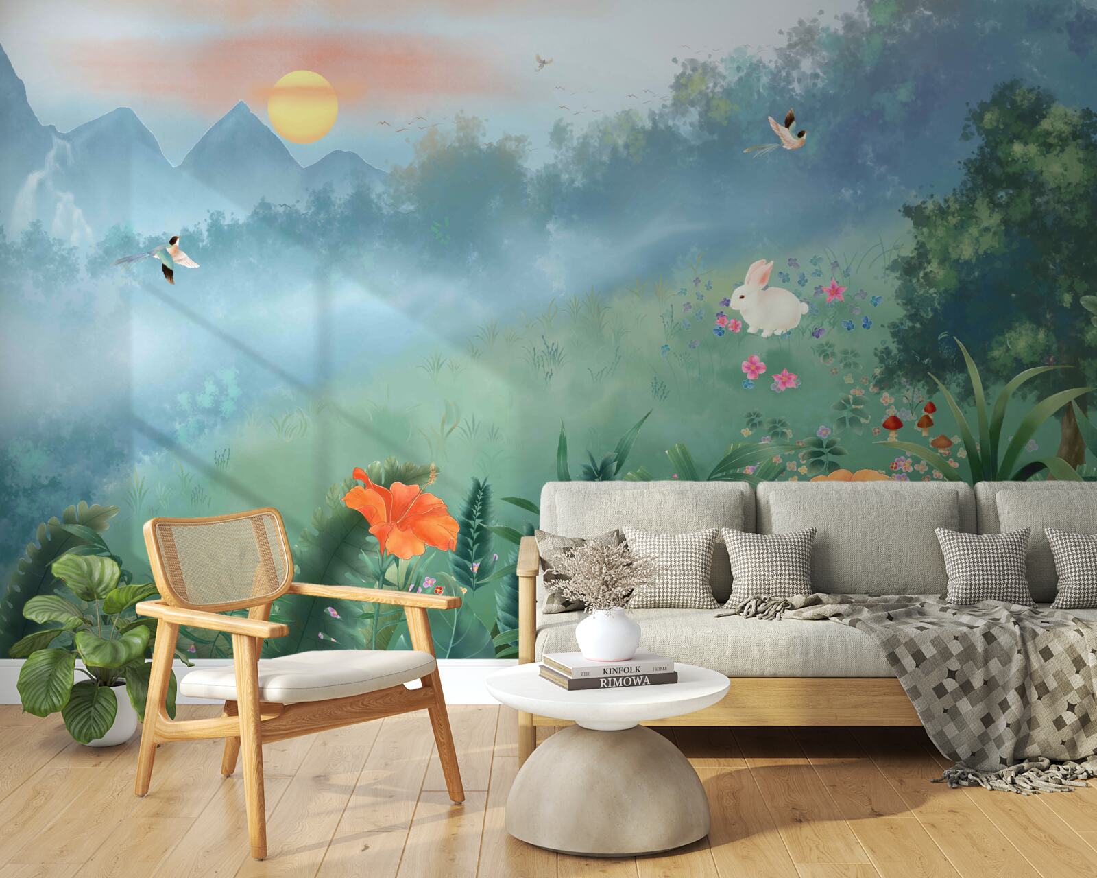 Fotobehang zonsopgang boven een bergglooiing