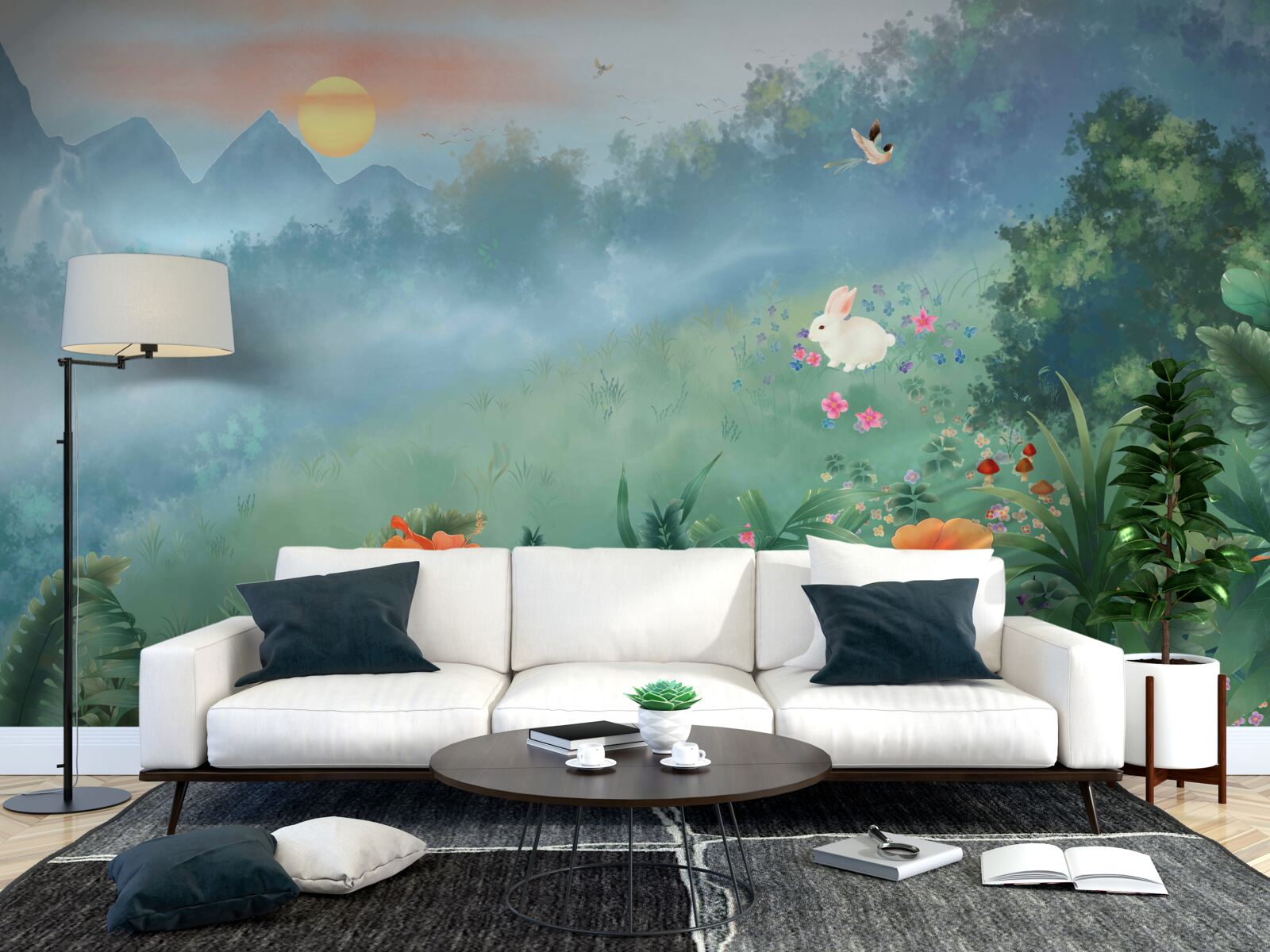 Fotobehang zonsopgang boven een bergglooiing