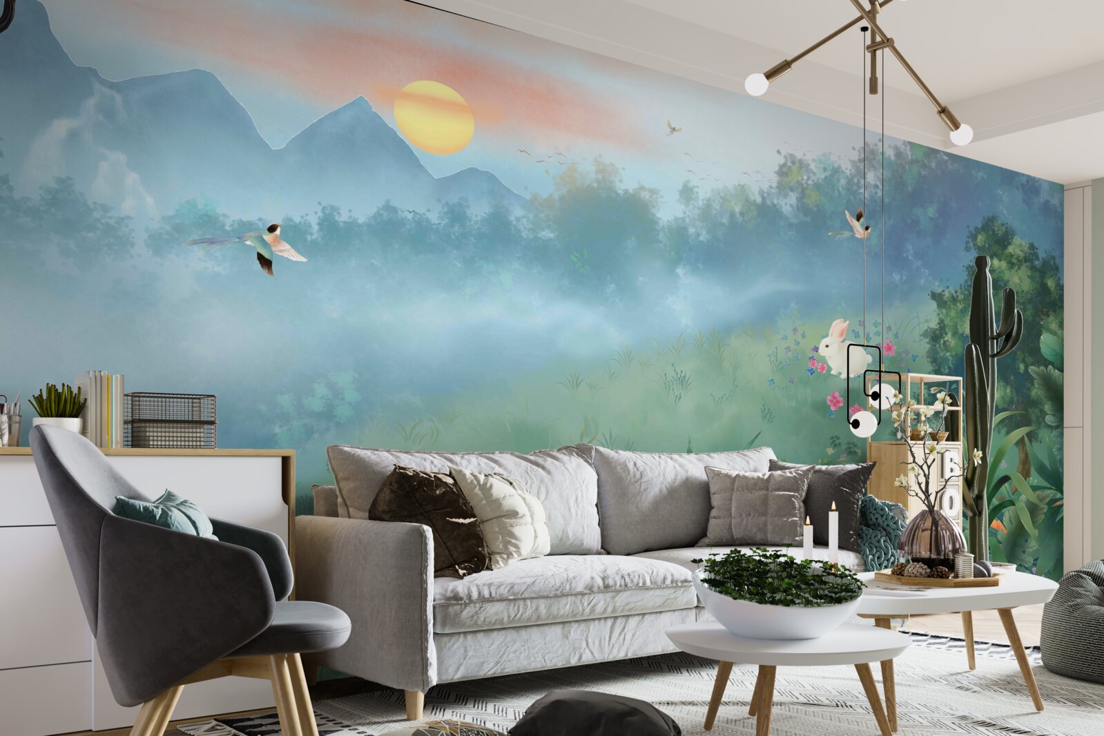 Fotobehang zonsopgang boven een bergglooiing