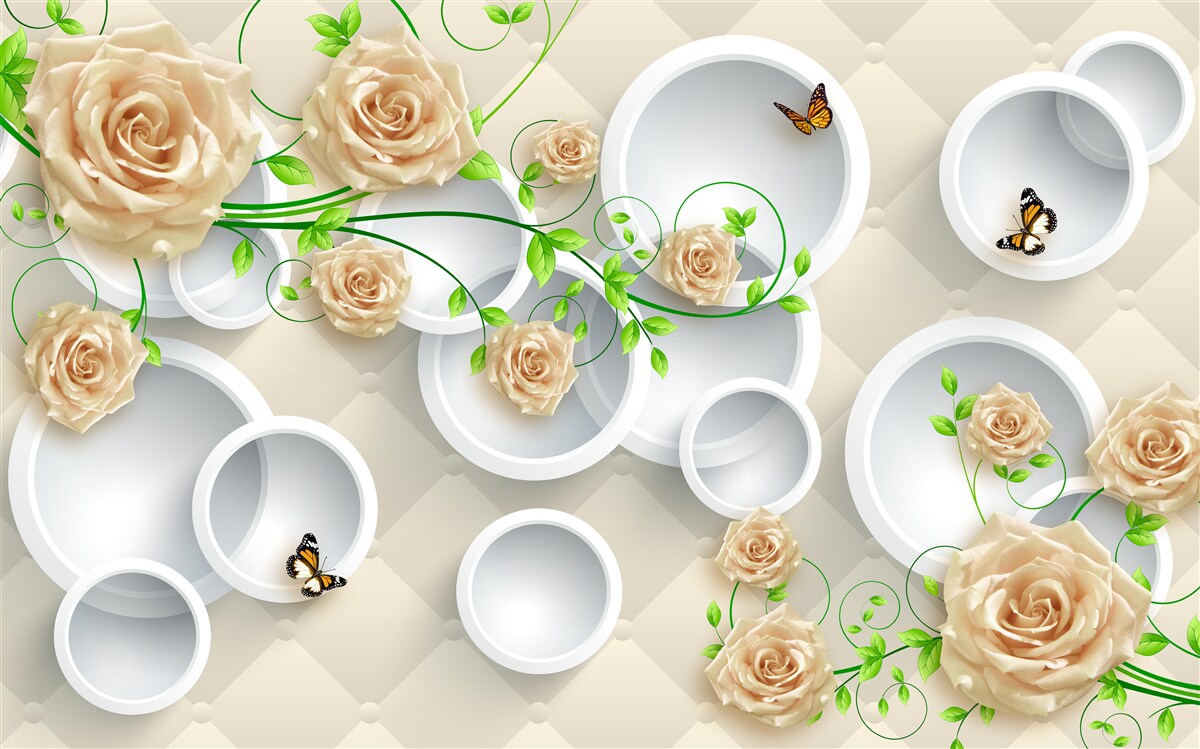 Fotobehang cirkels met rozenpatroon