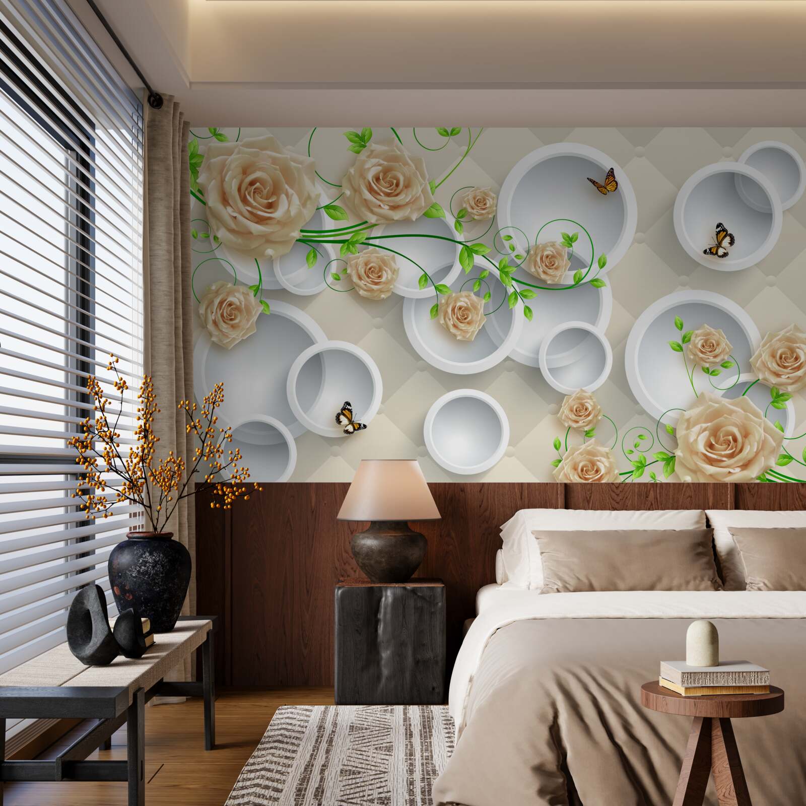 Fotobehang cirkels met rozenpatroon