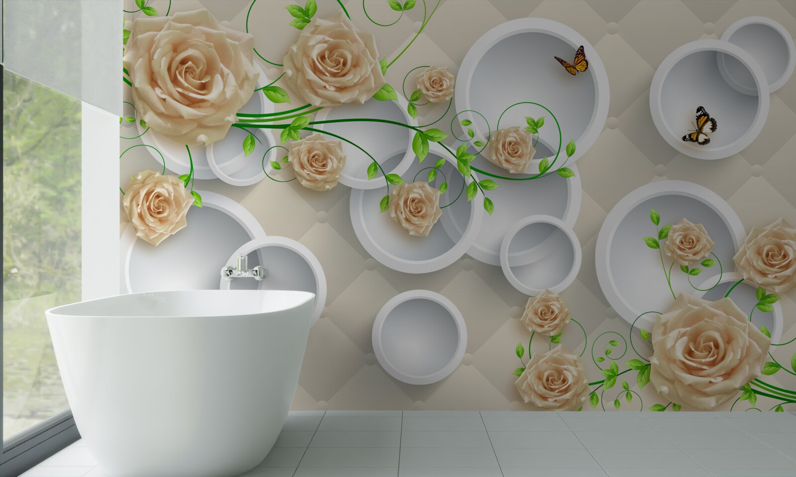 Fotobehang cirkels met rozenpatroon